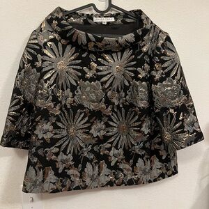 Trina Turk Black Metallic Floral Blouse